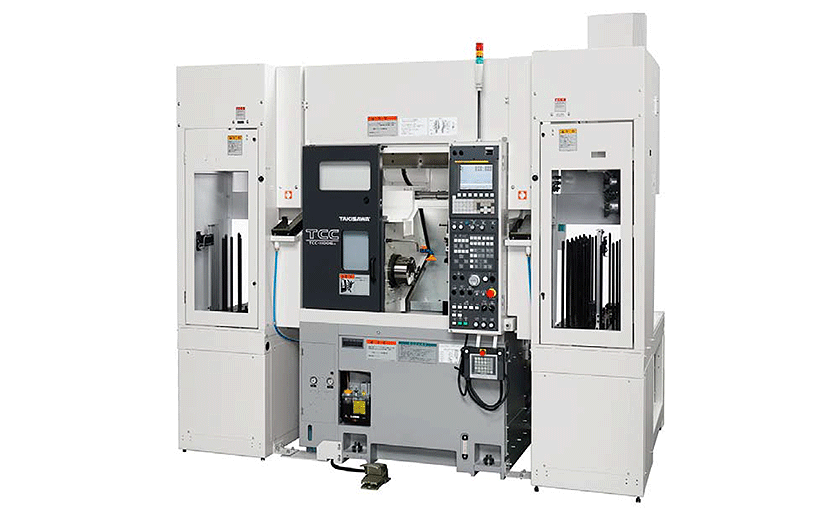 Takisawa Japan TT1100CMG Gantry Loaded Twin Spindle CNC Lathe, C-Axis & Live Tools