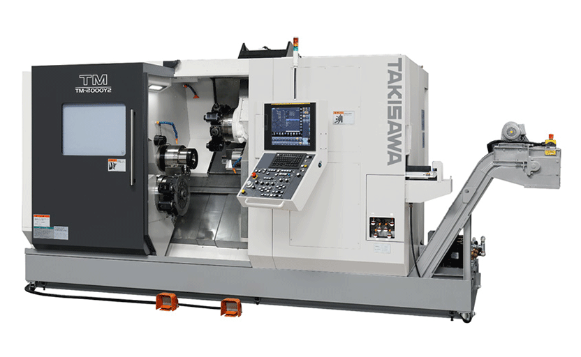 Takisawa Japan TM-3000Y2 Slant Bed, Y-Axis CNC Lathe with Twin Spindle & Twin Turrets