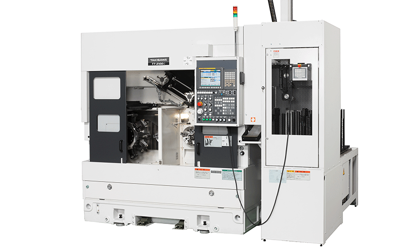 Takisawa Japan TT2100CMG Gantry Loaded Twin Spindle CNC Lathe, C-Axis & Live Tools