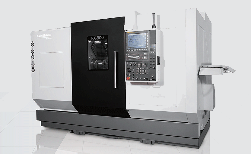 Takisawa Taiwan FX-800 Series. Slant Bed, Y-Axis CNC Lathe with Twin Spindle & Twin Turrets